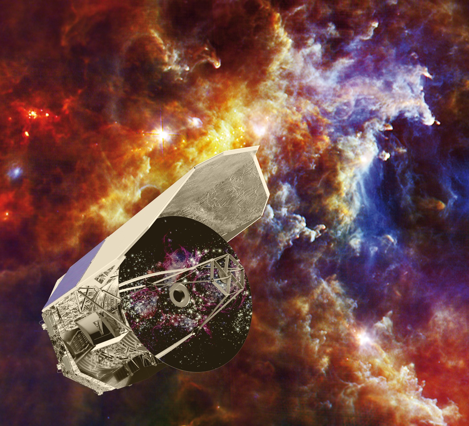 Artwork of *Herschel* against the galactic plane background. Credit: ESA - C. Carreau.